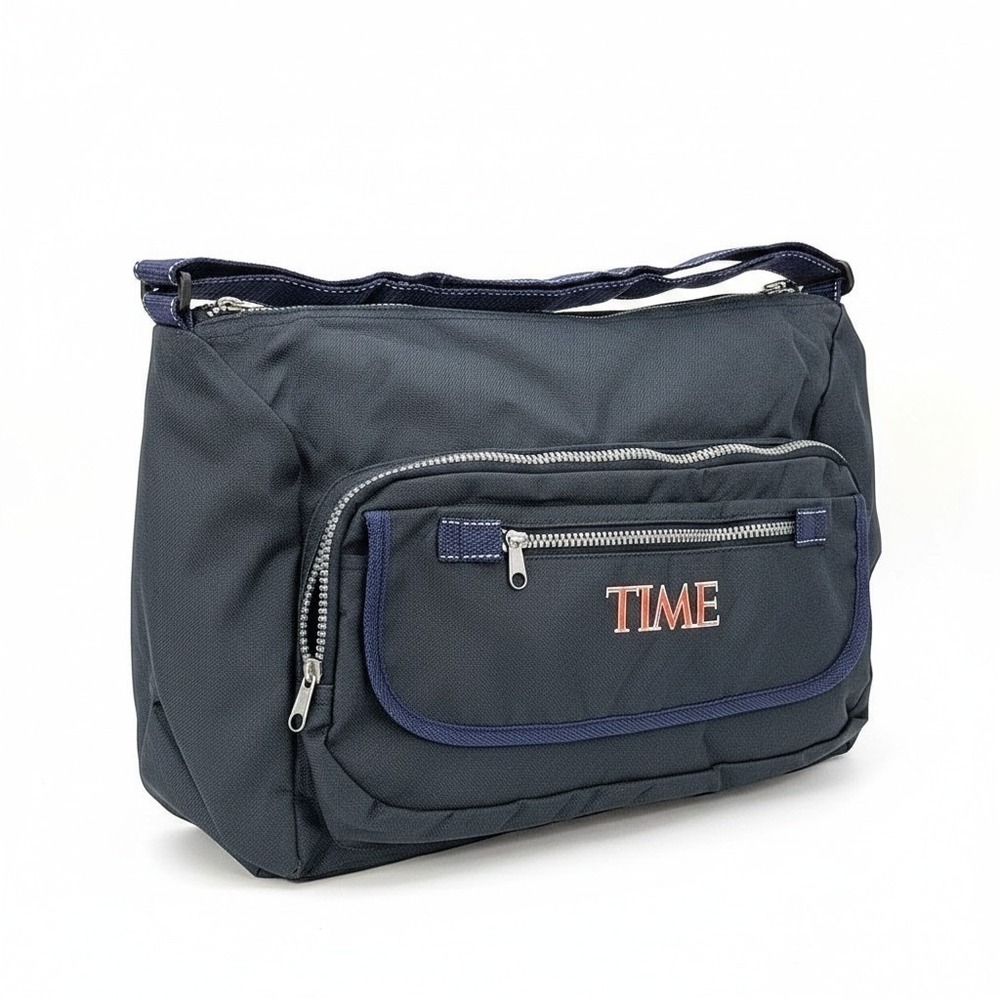 VTG 90s TIME Magazine Promo Messenger Bag Shoulder Tote Blue Nylon Travel Gym